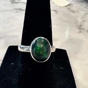 Solid Natural Ethiopian Black Opal in Sterling Silver Ring